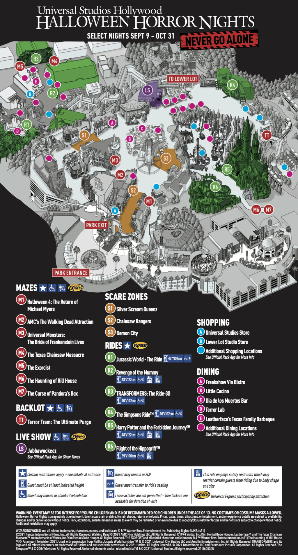 Park Map - Universal Studios Hollywood: Halloween Horror Nights